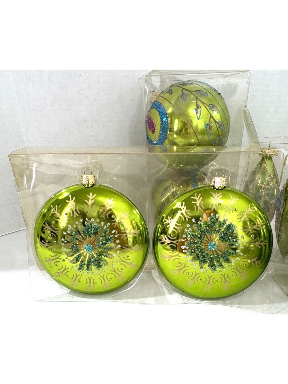 Lot of 20 Hobby Lobby + Home Goods Glass Christmas Ornaments Green Gold Silver - Picture 12 of 13